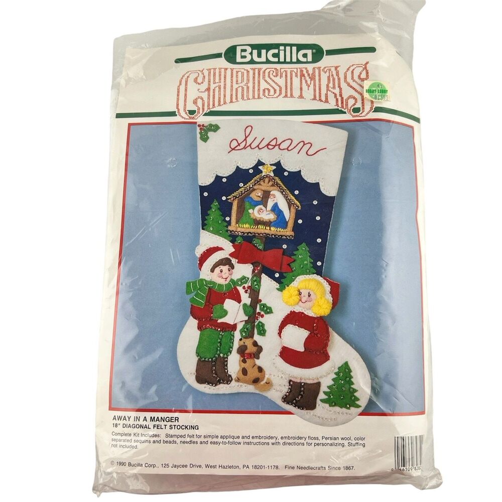 Bucilla 82821 Away In A Manger 18" Felt Stocking Kit New Vintage 1990